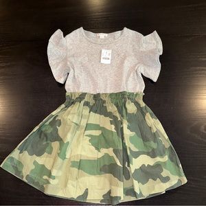 NEW J.Crew Crewcuts Mixed Media Gray & Camo Flutter Sleeve Dress, size 6
